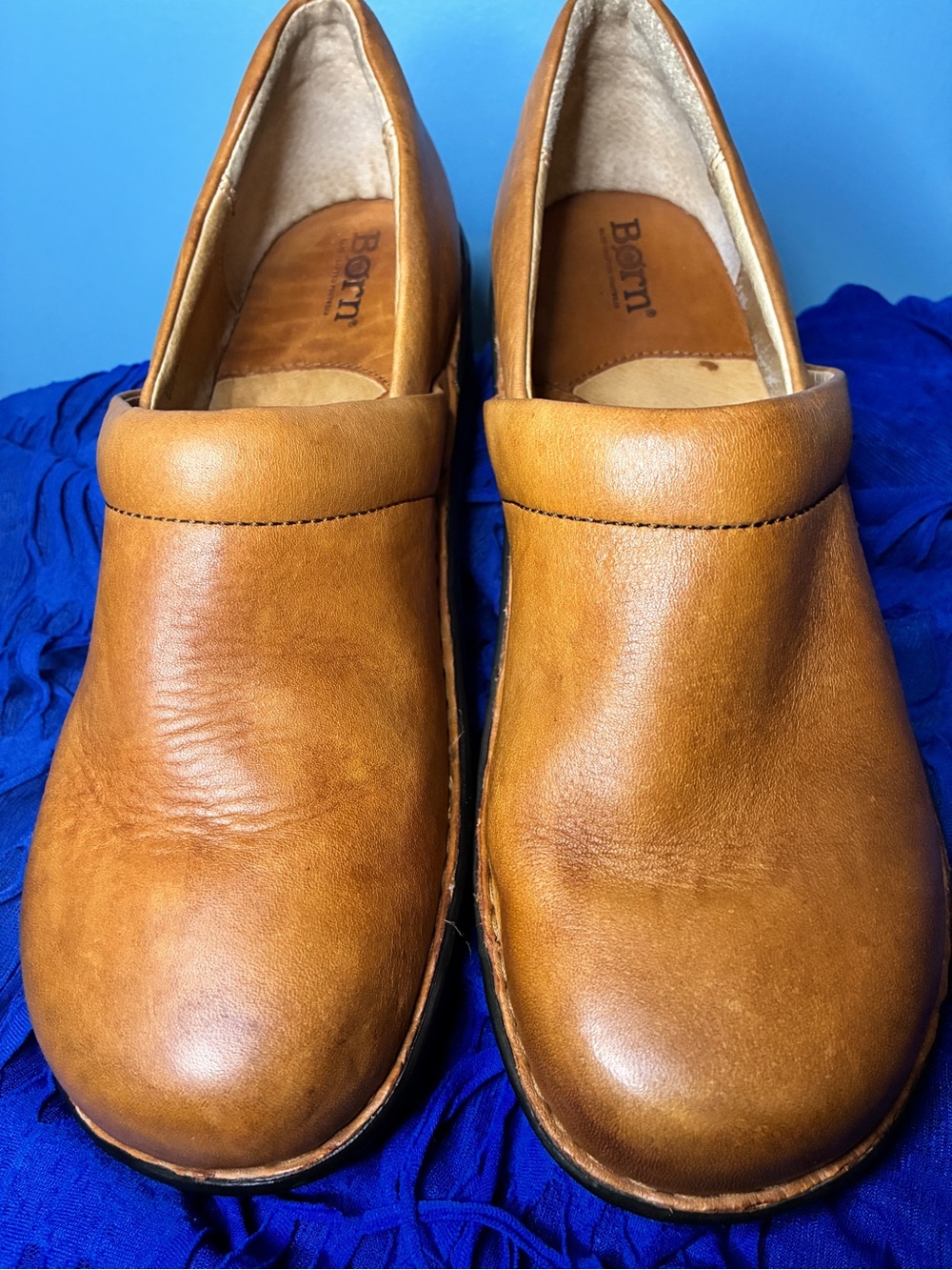Born Cognac Leather Slip-On Mule Clogs